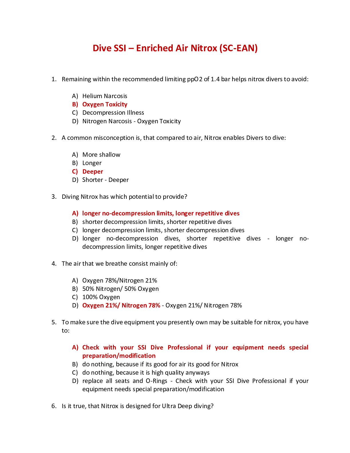 Preview image of Dive SSI – Enriched Air Nitrox (SC-EAN) Exam document